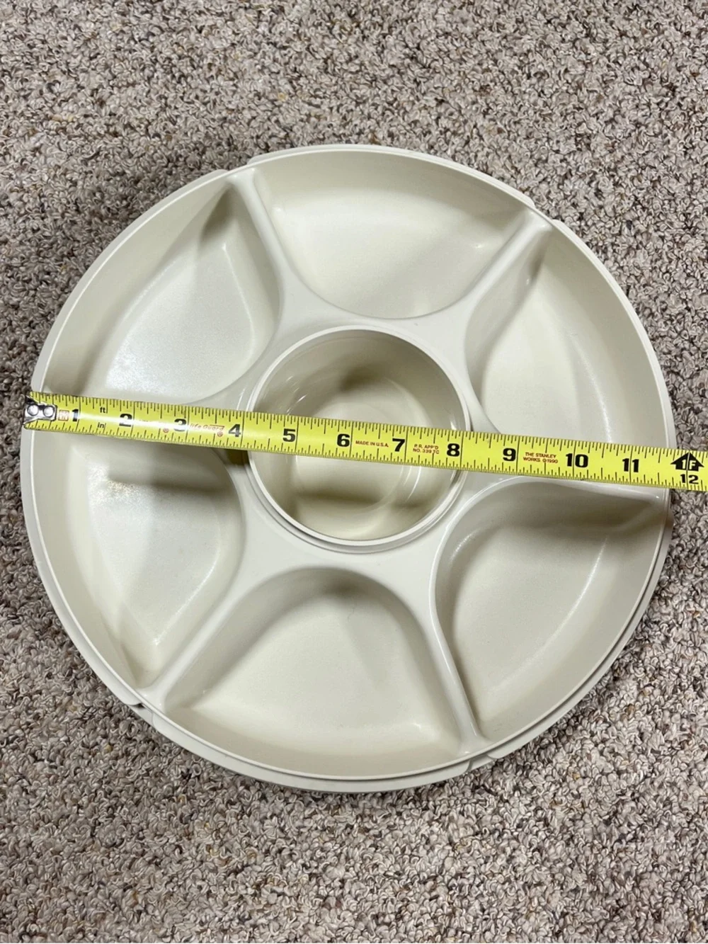 Tupperware Cream Sectioned Serving Tray with Removable Lid and Dip Bowl